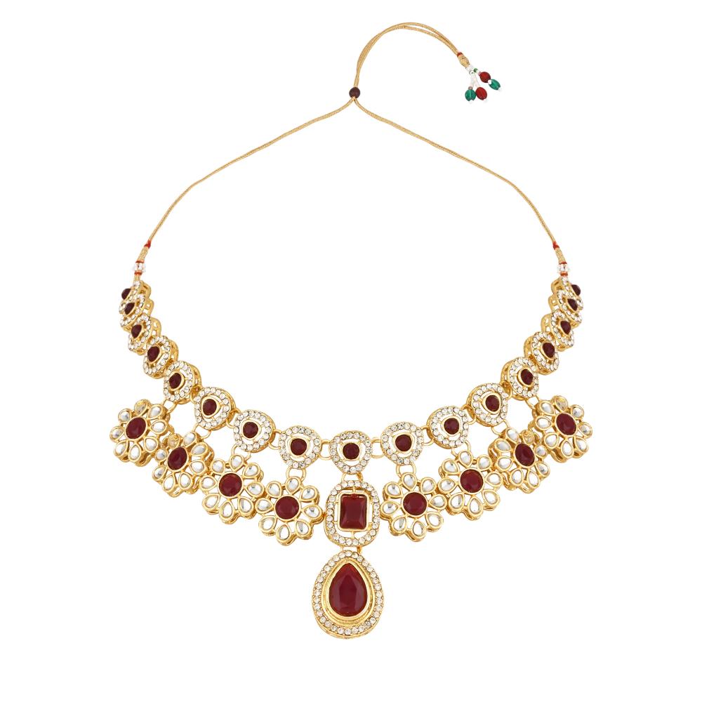 Etnico Stylish Gold Plated Traditional Kundan Stone Necklace Jewellery Set for Women/Girls (IJ377M)