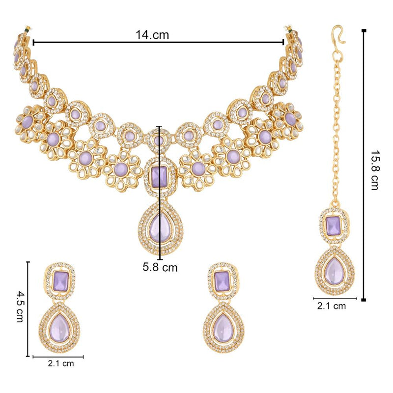 Etnico Stylish Gold Plated Traditional Kundan Stone Necklace Jewellery Set for Women/Girls (IJ377Pu)