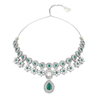 Etnico Silver Plated Traditional Kundan Stone Choker Necklace With Earring & Maang Tikka Set For Women (IJ378ZG)