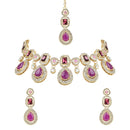 Etnico Gold Plated Traditional Kundan & Stone Choker Necklace Jewellery With Earrings & Maang Tikka Set for Women/Girls (IJ379Pu)