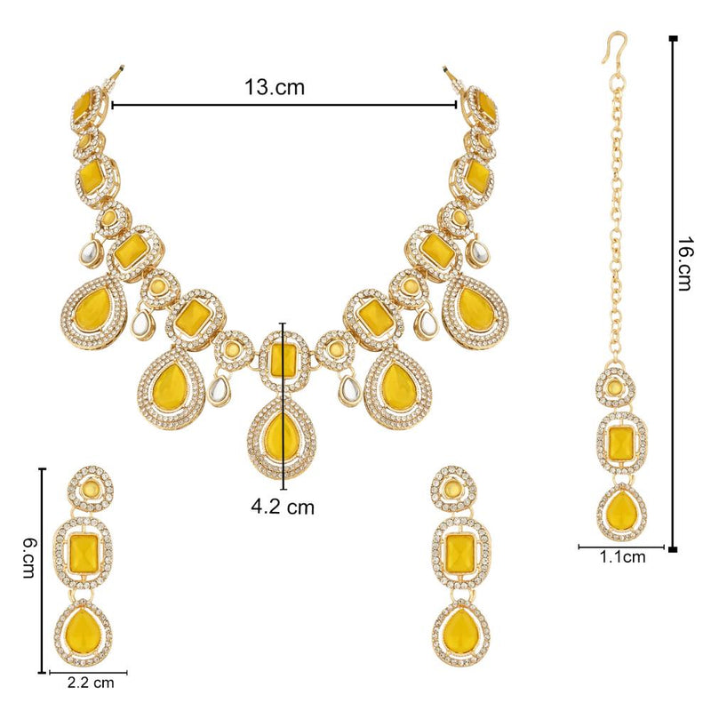 Etnico Gold Plated Traditional Kundan & Stone Choker Necklace Jewellery With Earrings & Maang Tikka Set for Women/Girls (IJ379Y)