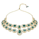 Etnico Gold Plated Traditional Stone Choker Necklace Jewellery With Earring & Maang Tikka Set For Women And Girls (Green)