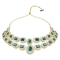 Etnico Gold Plated Traditional Stone Choker Necklace Jewellery With Earring & Maang Tikka Set For Women And Girls (Green)