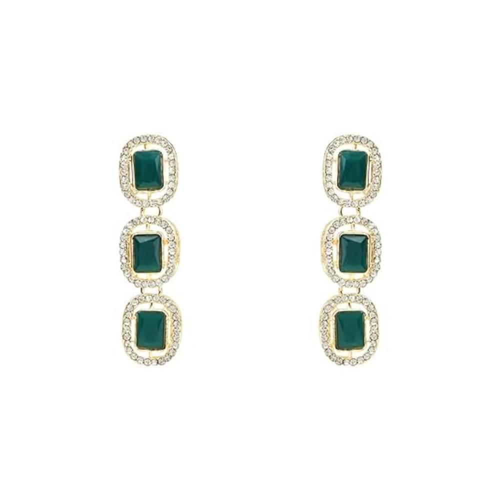 Etnico Gold Plated Traditional Stone Choker Necklace Jewellery With Earring & Maang Tikka Set For Women And Girls (Green)