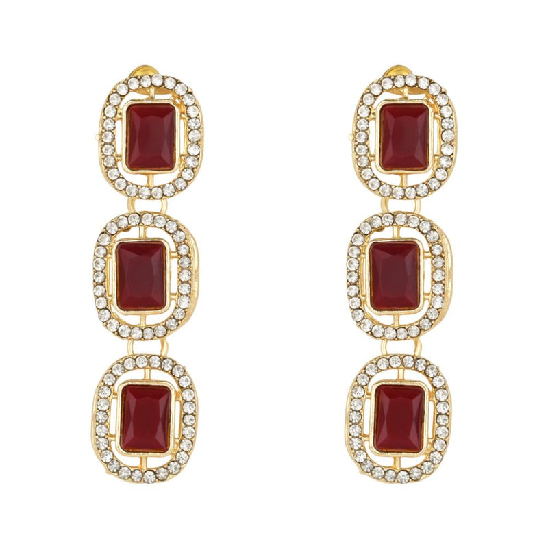 Etnico Gold Plated Traditional Stone Choker Necklace Jewellery With Earring & Maang Tikka Set For Women And Girls (Maroon)