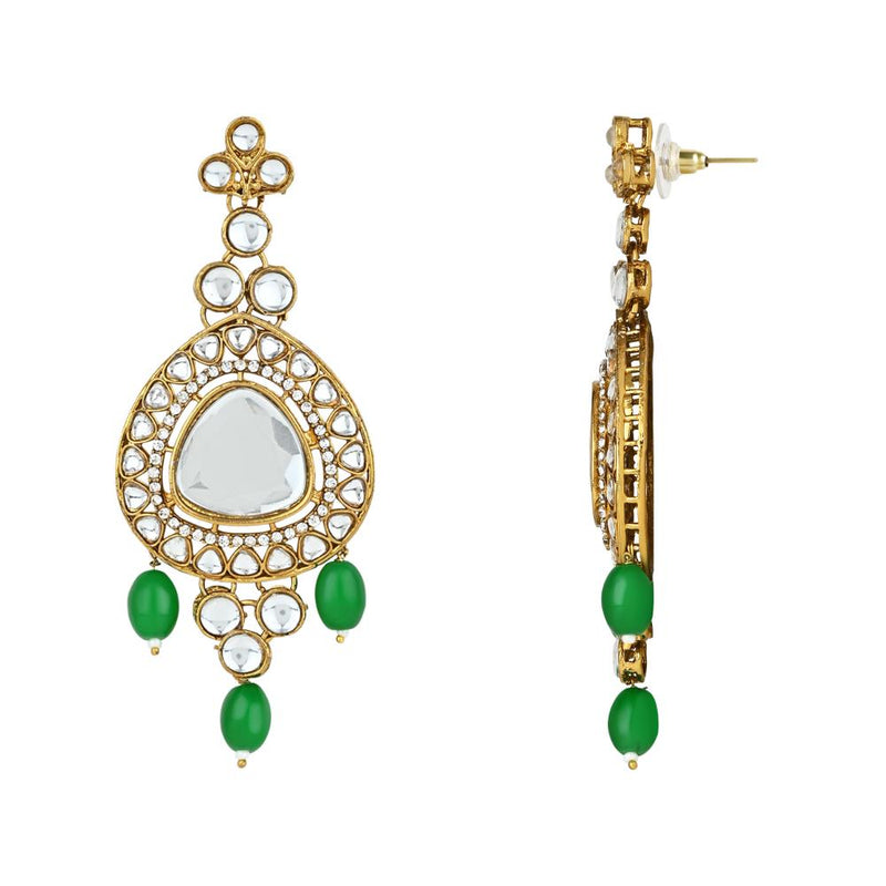 Etnico Gold Plated Traditional Multi Layered Pearl Kundan Bridal Necklace Jewellery with Dangle Earrings & Maang Tikka Set For Women/Girls (IJ387) (Green)