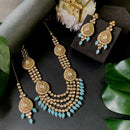 Etnico Gold Plated Traditional Multi Layered Pearl Kundan Bridal Necklace Jewellery with Dangle Earrings & Maang Tikka Set For Women/Girls (IJ388Sb)