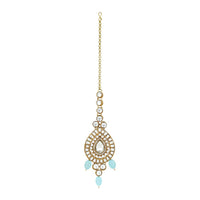 Etnico Gold Plated Traditional Multi Layered Pearl Kundan Bridal Necklace Jewellery with Dangle Earrings & Maang Tikka Set For Women/Girls (IJ388Sb)