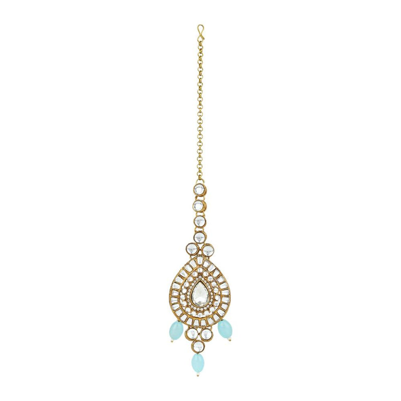 Etnico Gold Plated Traditional Multi Layered Pearl Kundan Bridal Necklace Jewellery with Dangle Earrings & Maang Tikka Set For Women/Girls (IJ388Sb)