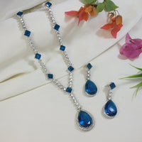 Etnico Silver Plated Stylish Design Crystal Diamond Necklace & Drop Earrings Jewellery Set for Women (IJ393ZMO)