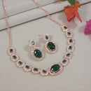 Etnico Rose Gold Plated Stylish Design Crystal Diamond Necklace & Earrings Jewellery Set for Women (Green)
