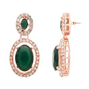 Etnico Rose Gold Plated Stylish Design Crystal Diamond Necklace & Earrings Jewellery Set for Women (Green)
