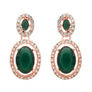 Etnico Rose Gold Plated Stylish Design Crystal Diamond Necklace & Earrings Jewellery Set for Women (Green)