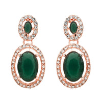 Etnico Rose Gold Plated Stylish Design Crystal Diamond Necklace & Earrings Jewellery Set for Women (Green)