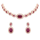 Etnico Rose Gold Plated Stylish Design Crystal Diamond Necklace & Earrings Jewellery Set for Women (IJ395RGWi)