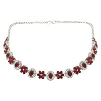 Etnico Silver Plated Traditional Stone Design Necklace Set with Earrings & Maang Tika for Women (Silver Maroon)