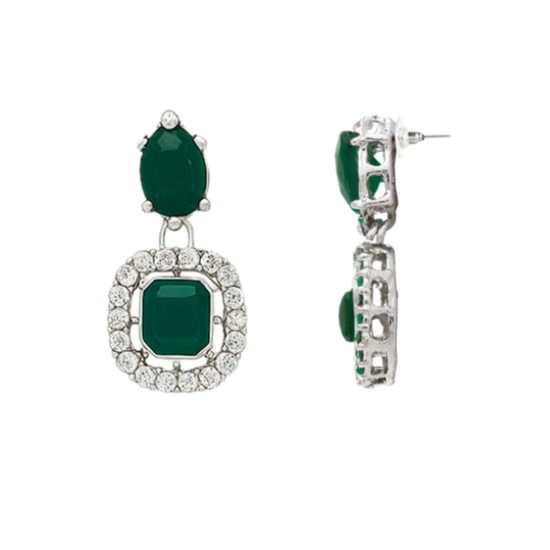 Etnico Silver Plated Traditional Stone Design Necklace Set with Earrings & Maang Tika for Women (IJ399ZG)