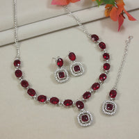 Etnico Silver Plated Stylish Design Crystal Diamond Necklace & Earrings Jewellery Set for Women (IJ399ZM)