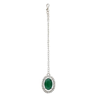Etnico Silver Plated Stylish Design Crystal Diamond Necklace With Earrings & Maang Tikka Jewellery Set for Women (IJ400ZG)