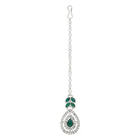 Etnico Silver Plated Stylish Design Crystal Diamond Necklace With Earrings & Maang Tikka Jewellery Set for Women (IJ402ZG)