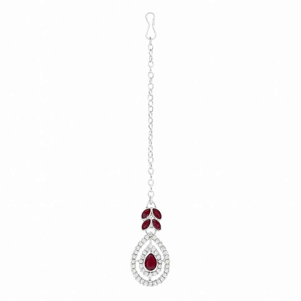 Etnico Silver Plated Elegant Leaf Motif Necklace Set with Earrings & Maang Tika for Women (IJ402ZWi)