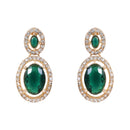 Etnico Gold Plated Stylish Design Crystal Diamond Oval Shape Necklace With Earrings & Maang Tikka Jewellery Set for Women (IJ405M)