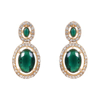 Etnico Gold Plated Stylish Design Crystal Diamond Oval Shape Necklace With Earrings & Maang Tikka Jewellery Set for Women (IJ405M)