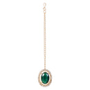 Etnico Gold Plated Stylish Design Crystal Diamond Oval Shape Necklace With Earrings & Maang Tikka Jewellery Set for Women (IJ405M)