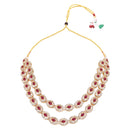 Etnico Gold Plated Stylish Design Crystal Diamond Oval Shape Necklace With Earrings & Maang Tikka Jewellery Set for Women (Wine)