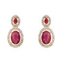 Etnico Gold Plated Stylish Design Crystal Diamond Oval Shape Necklace With Earrings & Maang Tikka Jewellery Set for Women (Wine)
