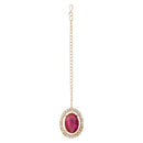 Etnico Gold Plated Stylish Design Crystal Diamond Oval Shape Necklace With Earrings & Maang Tikka Jewellery Set for Women (Wine)