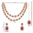 Etnico Gold Plated Stylish Design Crystal Diamond Oval Shape Necklace With Earrings & Maang Tikka Jewellery Set for Women (Wine)