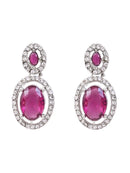 Etnico Silver Plated Stylish Design Crystal Diamond Oval Shape Necklace With Earrings & Maang Tikka Jewellery Set for Women (IJ405ZWi)