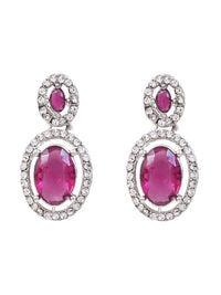 Etnico Silver Plated Stylish Design Crystal Diamond Oval Shape Necklace With Earrings & Maang Tikka Jewellery Set for Women (IJ405ZWi)