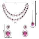 Etnico Silver Plated Stylish Design Crystal Diamond Oval Shape Necklace With Earrings & Maang Tikka Jewellery Set for Women (IJ405ZWi)