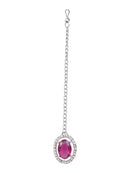 Etnico Silver Plated Stylish Design Crystal Diamond Oval Shape Necklace With Earrings & Maang Tikka Jewellery Set for Women (IJ405ZWi)