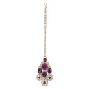 Etnico Traditional Teardrop Design & Stone Necklace Jewellery With Earrings & Maang Tikka Set for Women (IJ414) (Wine)