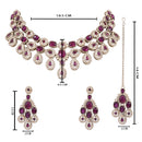 Etnico Traditional Teardrop Design & Stone Necklace Jewellery With Earrings & Maang Tikka Set for Women (IJ414) (Wine)