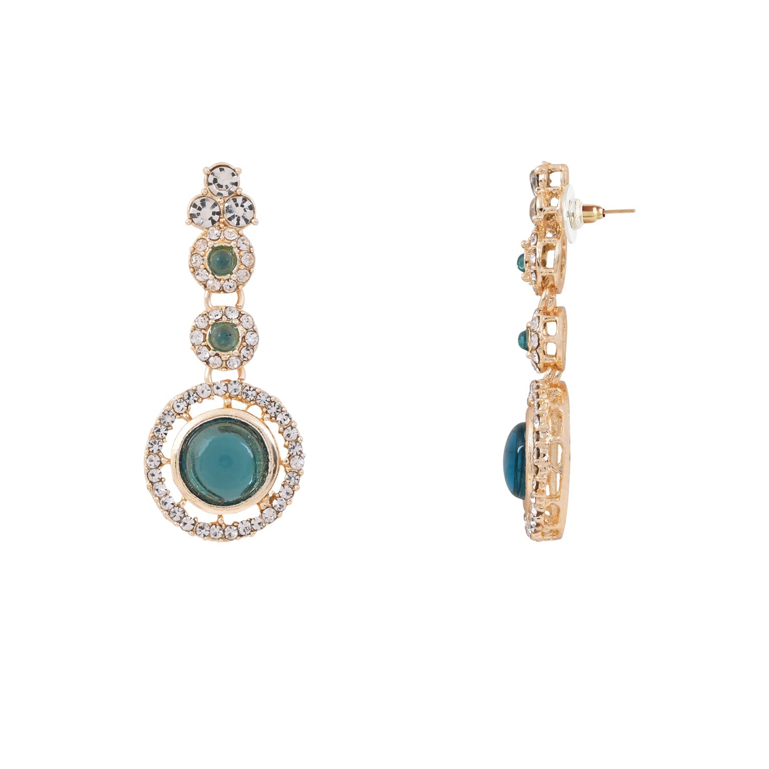 Etnico Gold Plated Stylish Design Crystal Diamond Necklace With Earrings & Maang Tikka Jewellery Set for Women (Green)