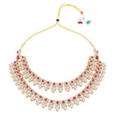 Etnico Gold Plated Stylish Design Crystal Diamond Necklace With Earrings & Maang Tikka Jewellery Set for Women (IJ415Wi)