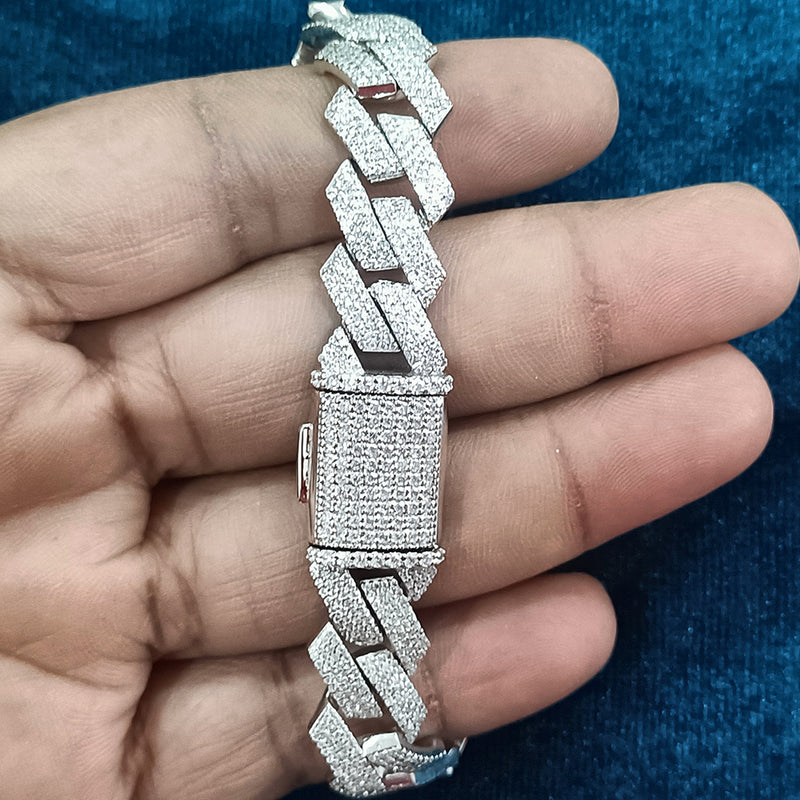 Feathermark 925 Sterling Silver GB CZ Diamond Cuban Bracelet For Men