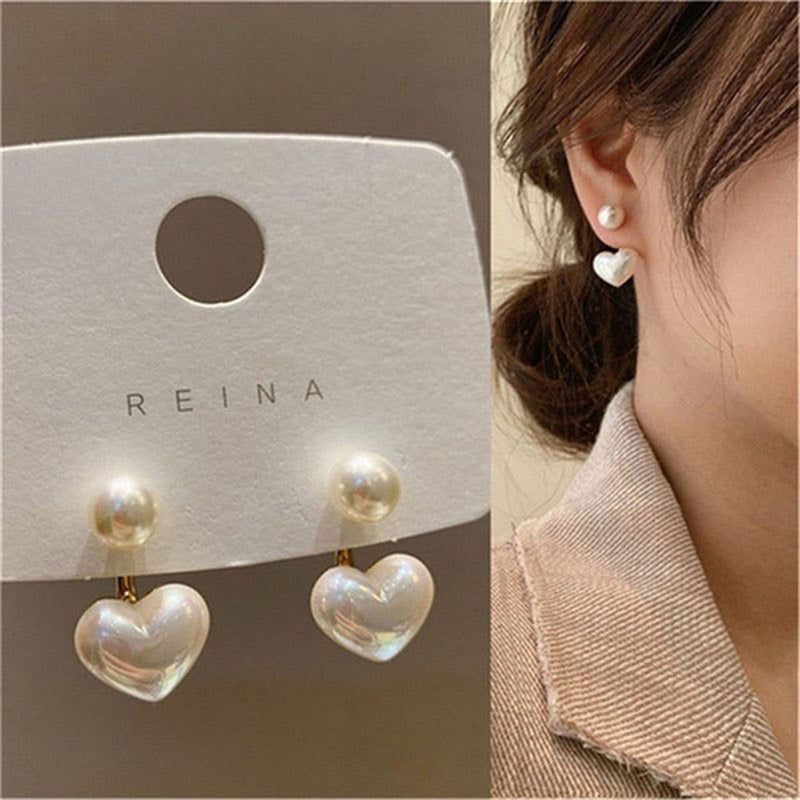 Subhag Alankar Korean Style Pearl Heart Drop Earrings For Women And Girls