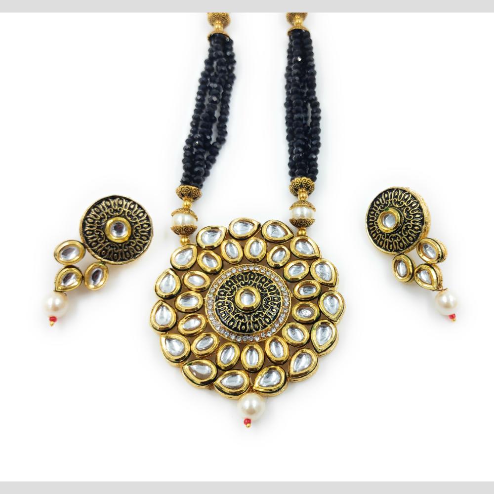Knigght angel  Gold Plated Kundan Stone And Beads Long Necklace Set