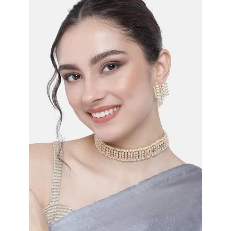 Etnico Gold Plated Traditional Kundan Pearl Choker Necklace Jewellery Set For Women And Girls (K7209) (Peach)