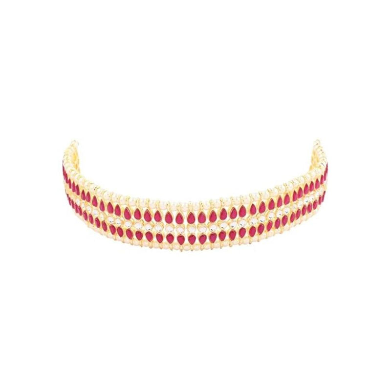 Etnico Gold Plated Traditional Kundan Pearl Choker Necklace Jewellery Set For Women And Girls (K7209) (Rani Pink)