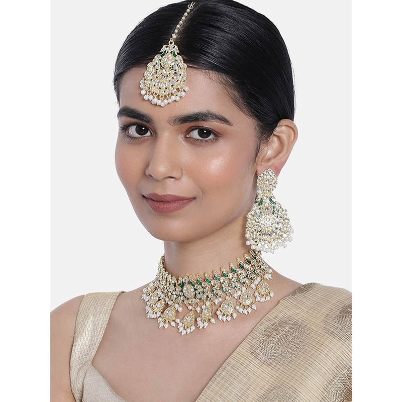 Etnico Gold Plated Traditional Meenakari Kundan & Pearl Studded Choker Necklace Jewellery Set For Women (K7212G)