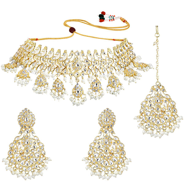 Etnico Gold Plated Traditional Meenakari Kundan & Pearl Studded Choker Necklace Jewellery Set For Women (K7212W)