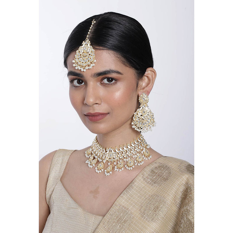 Etnico Gold Plated Traditional Meenakari Kundan & Pearl Studded Choker Necklace Jewellery Set For Women (K7212W)