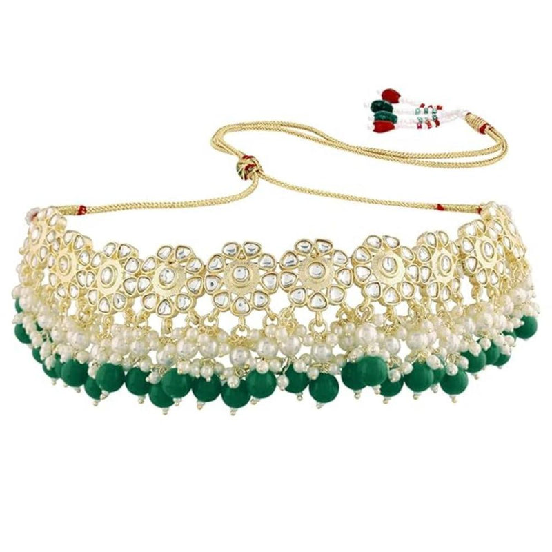 Etnico Gold Plated Traditional Kundan & Pearl Studded Choker Necklace Set For Women/Girls (K7213G)