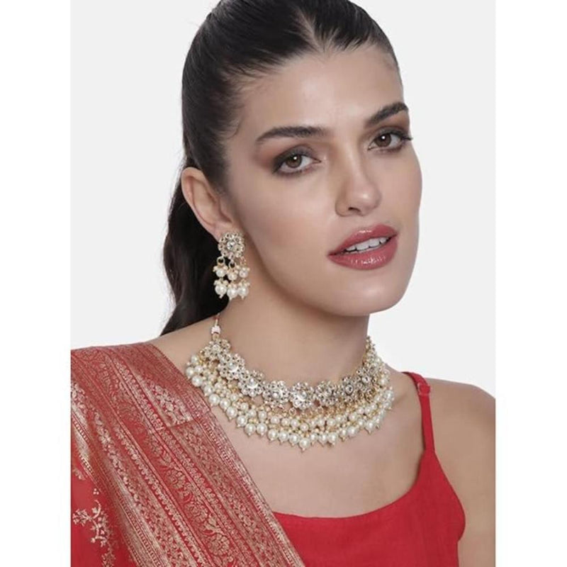 Etnico Gold Plated Traditional Kundan & Pearl Studded Choker Necklace Set For Women/Girls (K7213Sb) (Copy)